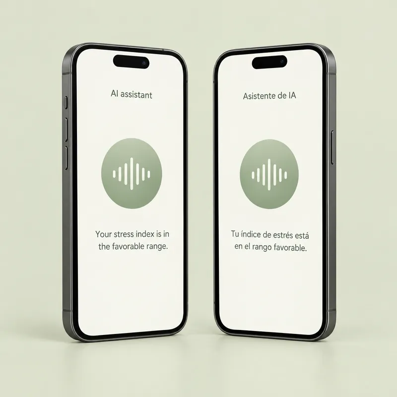 Illustration: Naia’s screen on two phones, one in English and one in Spanish